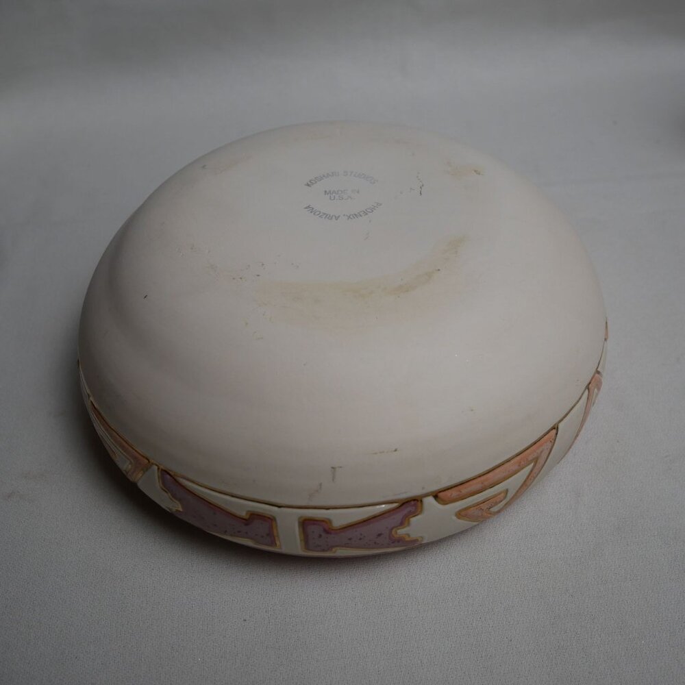 Koshari Studios Handmade Ceramic Bowl With Unique Geometric Pattern & Pink Accen - Picture 6 of 9